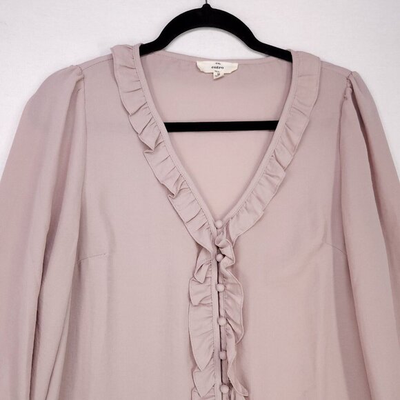 Entro Top Button Up Ruffle Blouse Long Sleeve Womens Medium - Picture 3 of 10